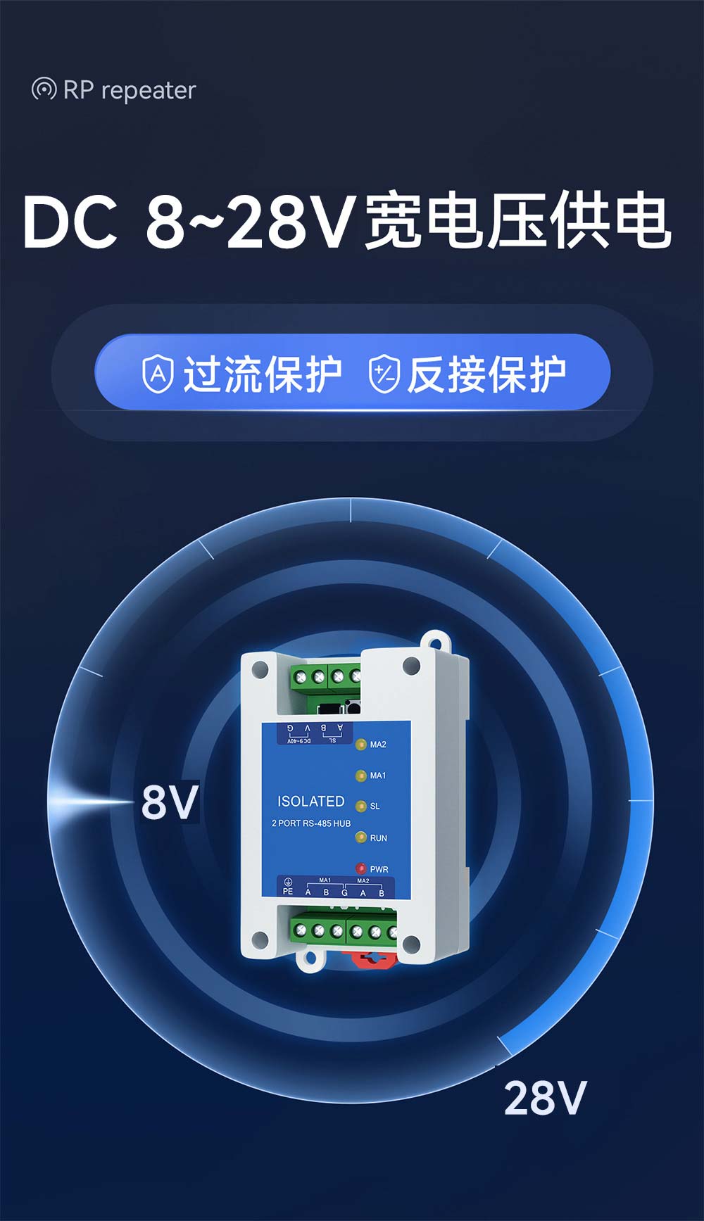 E810-R21-RS485中繼器寬電壓