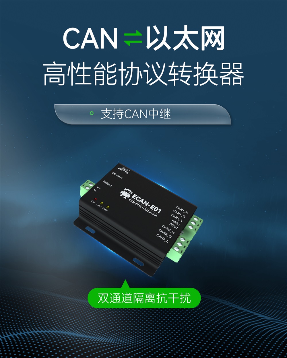 ECAN-E01-V2 CAN轉以太網(wǎng)協(xié)議轉換器 (1)